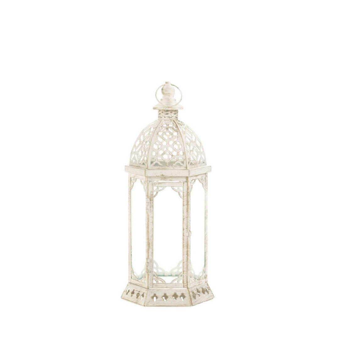 Graceful Distressed Small White Lantern 