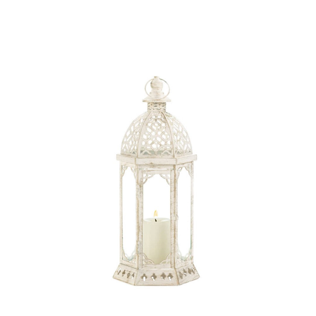 Graceful Distressed Small White Lantern 