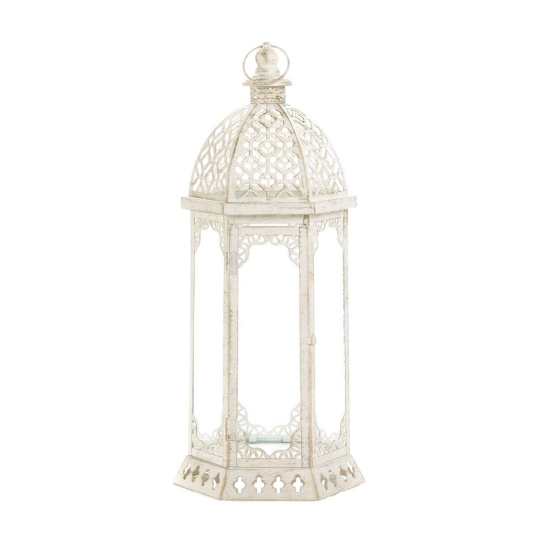 Graceful Distressed White Large Lantern 