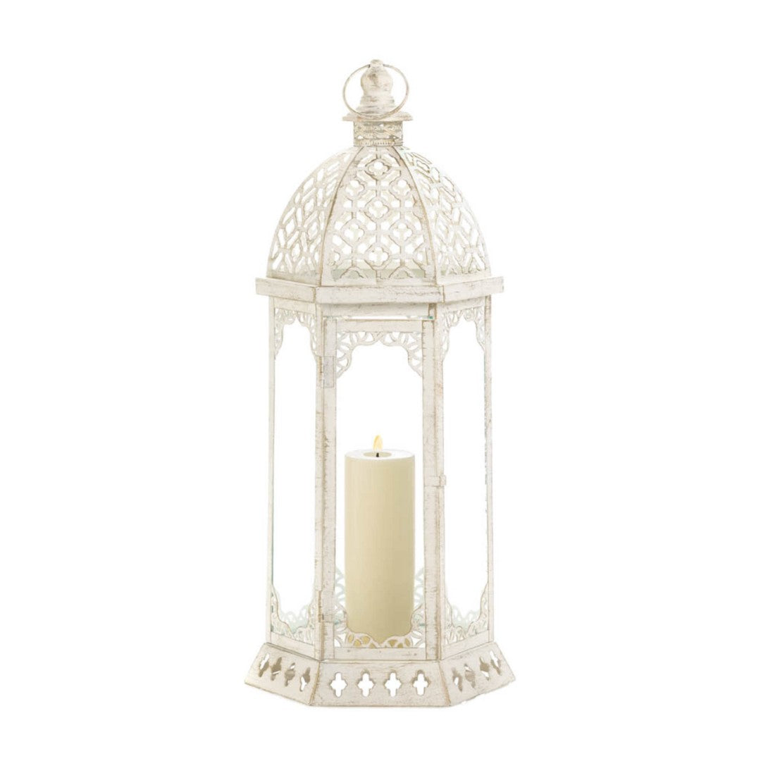 Graceful Distressed White Large Lantern 