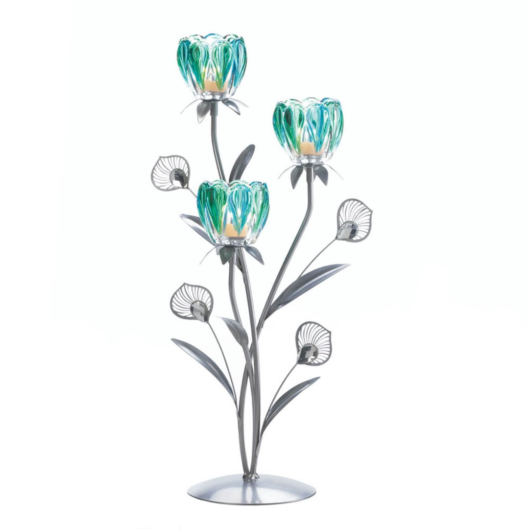 Triple Peacock Bloom Candleholder 