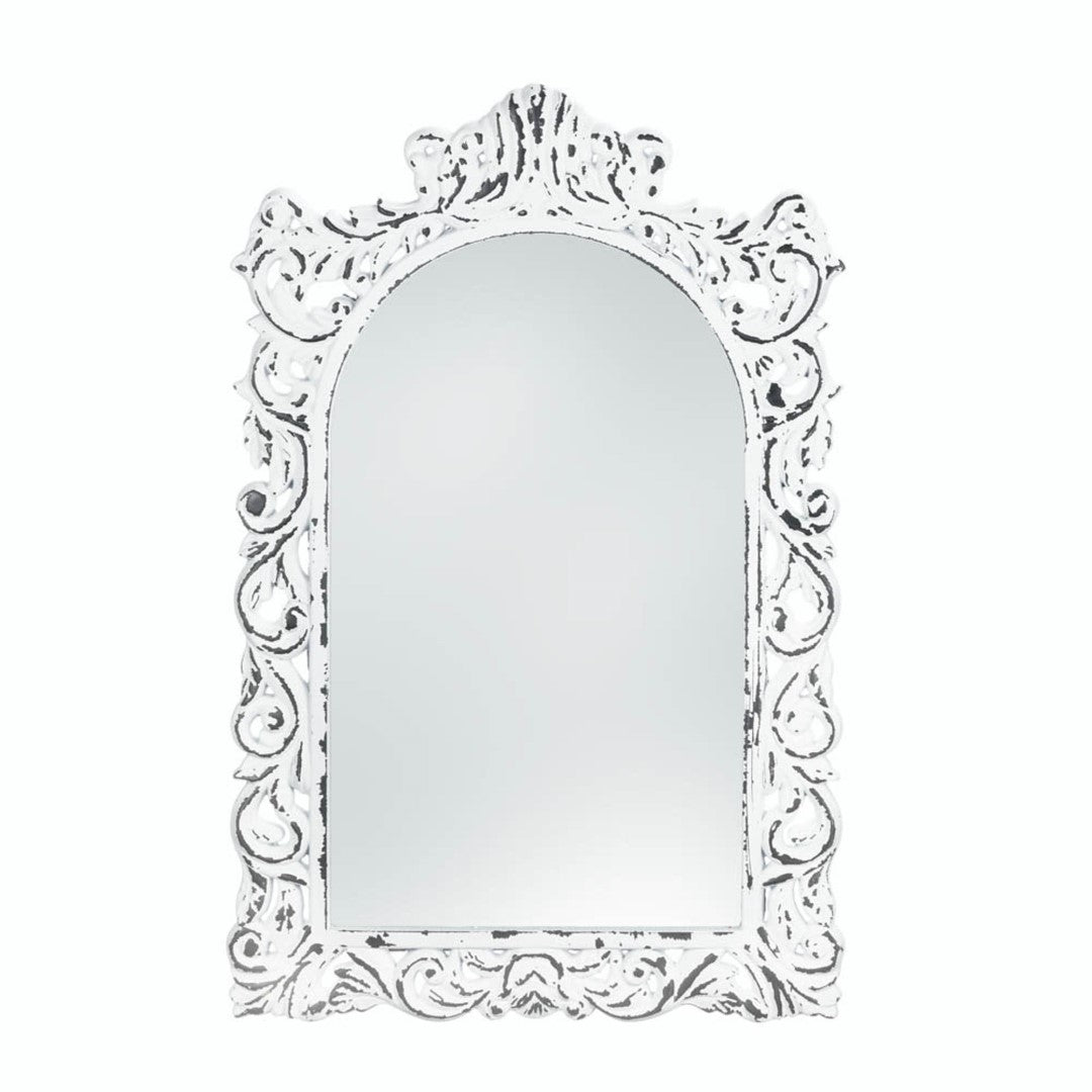 Distressed White Ornate Wall Mirror 