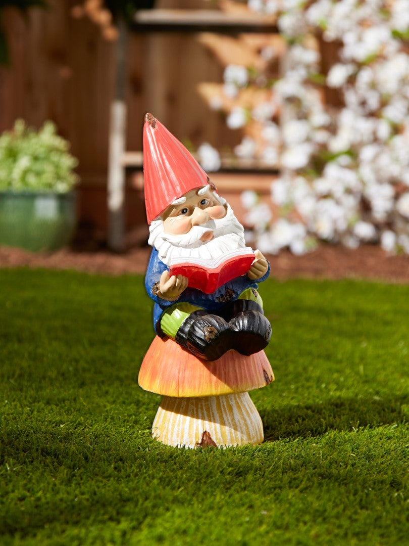 Bookworm Gnome Solar Statue 