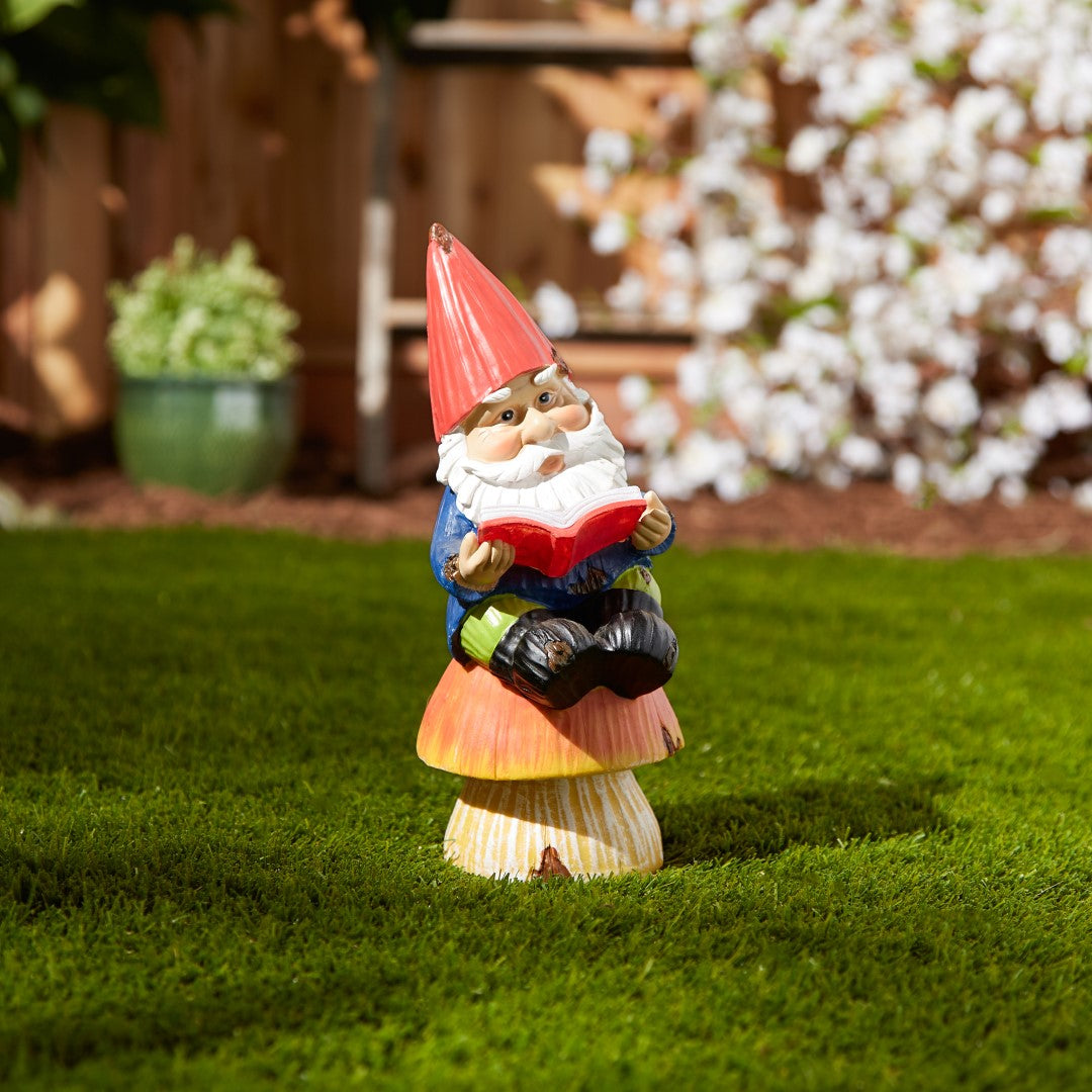 Bookworm Gnome Solar Statue 