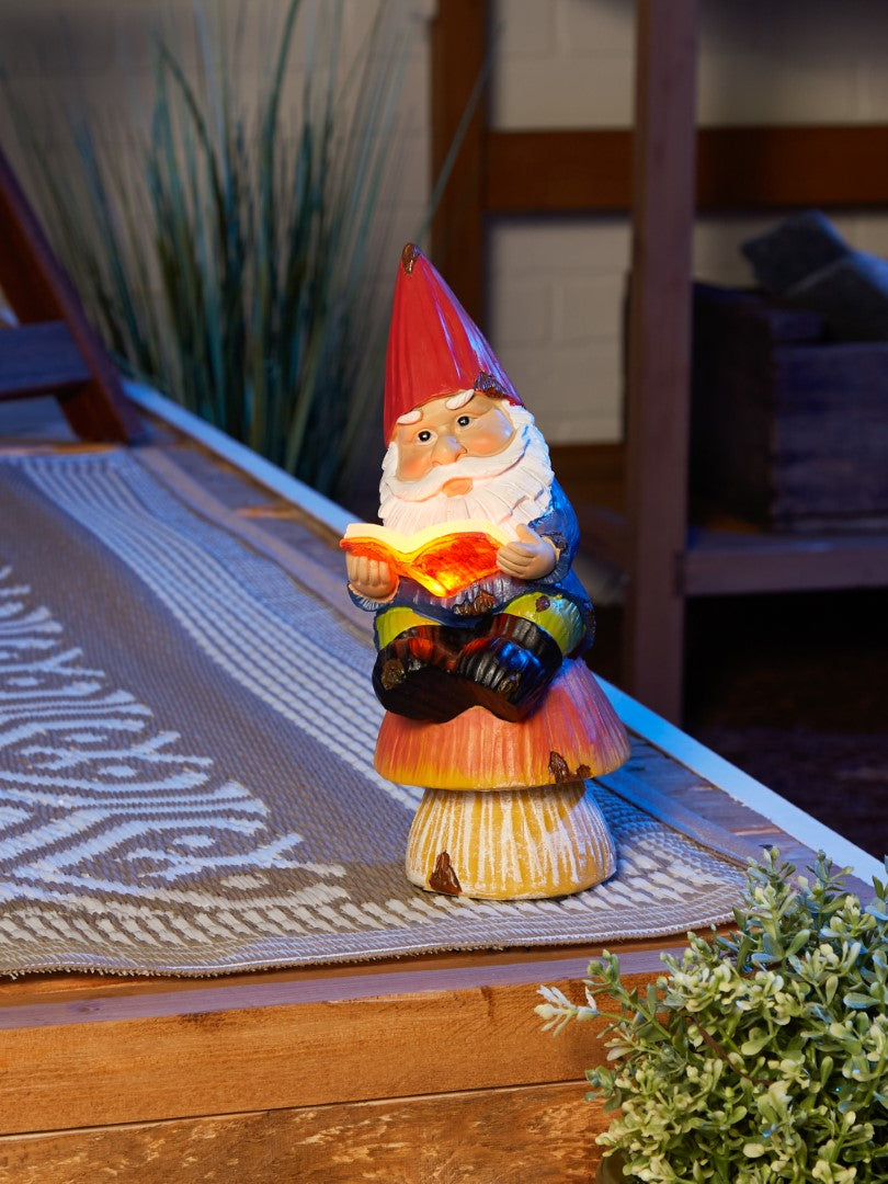 Bookworm Gnome Solar Statue 