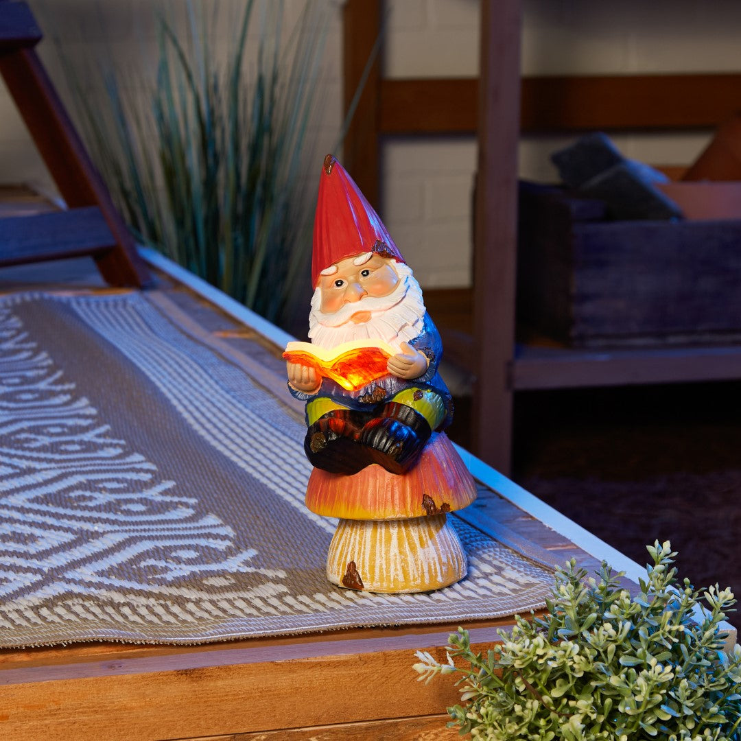 Bookworm Gnome Solar Statue 