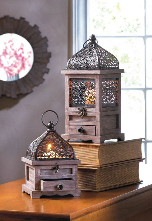 Large Flip-Top Wooden Lantern 