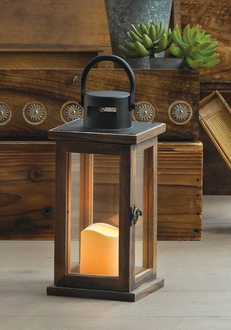 Lodge Wooden Lantern With Led Candle 