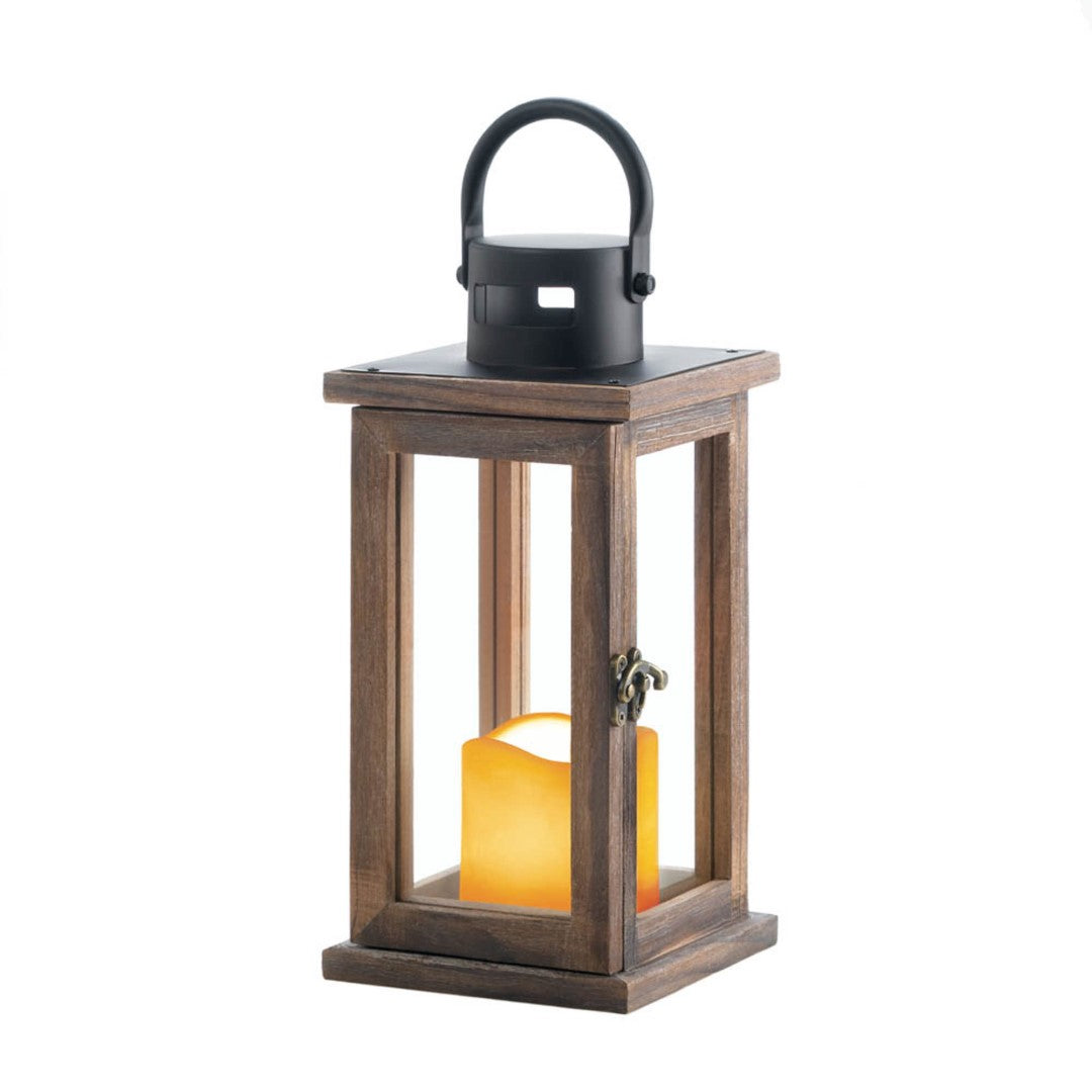 Lodge Wooden Lantern With Led Candle 