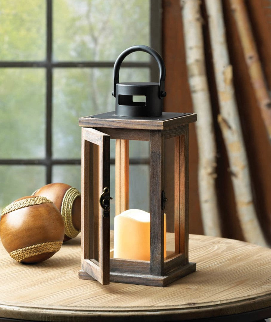 Lodge Wooden Lantern With Led Candle 