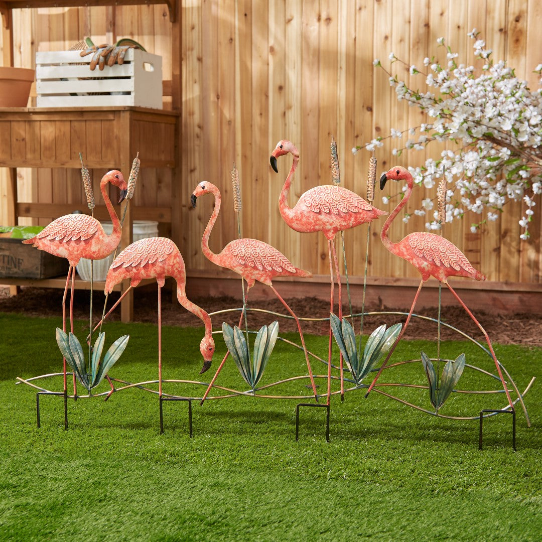 Multi Flamingo Garden Stake 