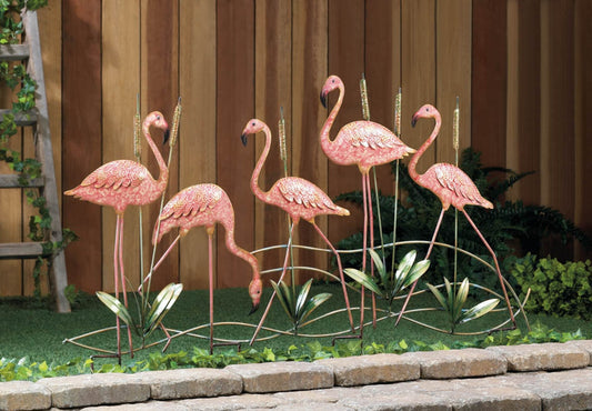 Multi Flamingo Garden Stake 