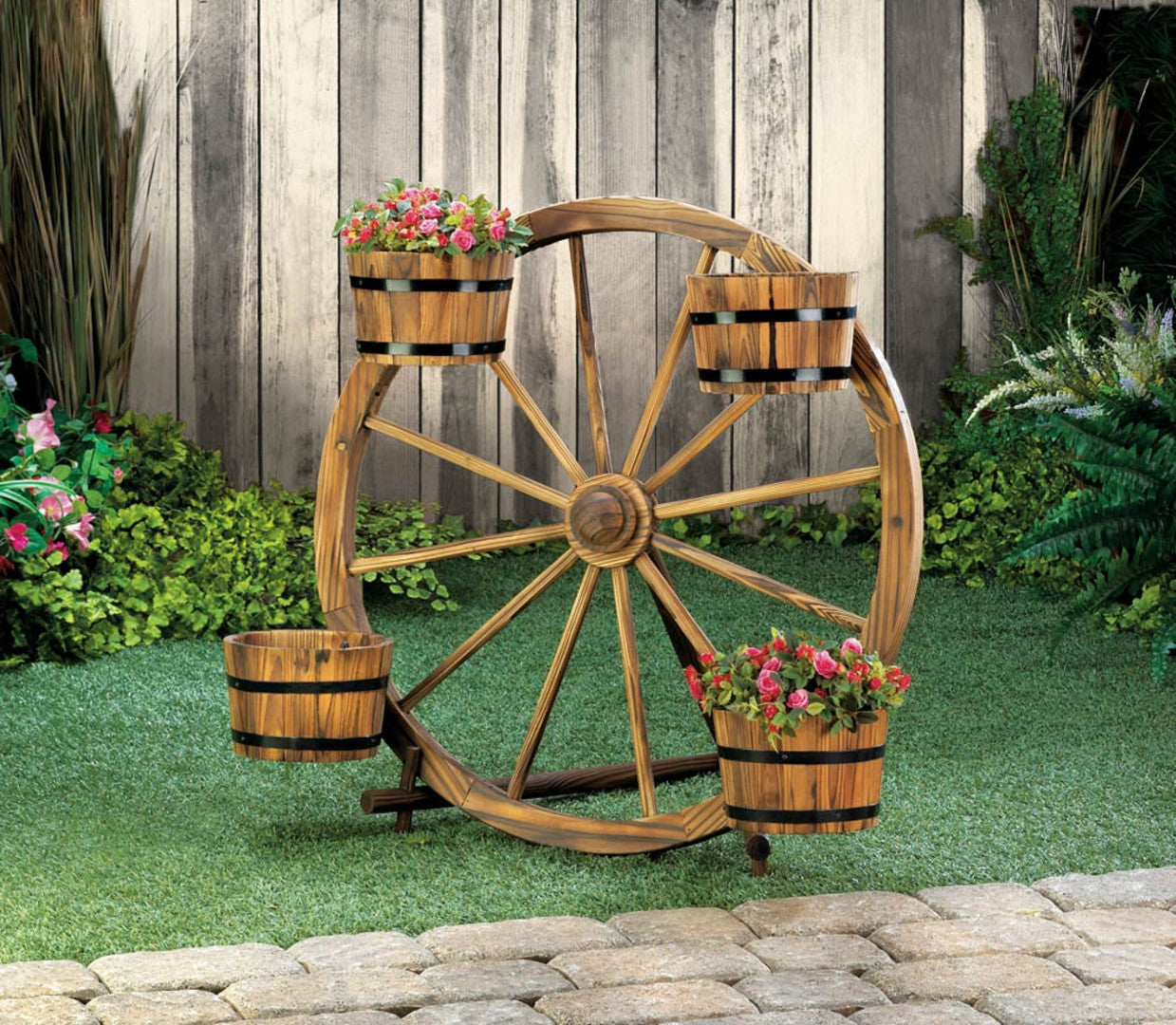 Wagon Wheel Barrel Planter Display 