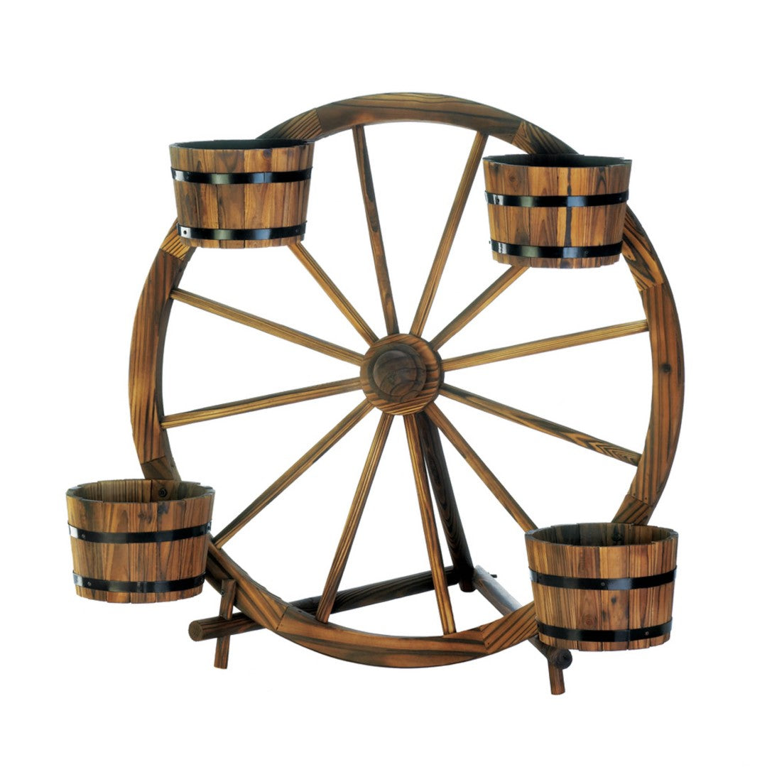 Wagon Wheel Barrel Planter Display 