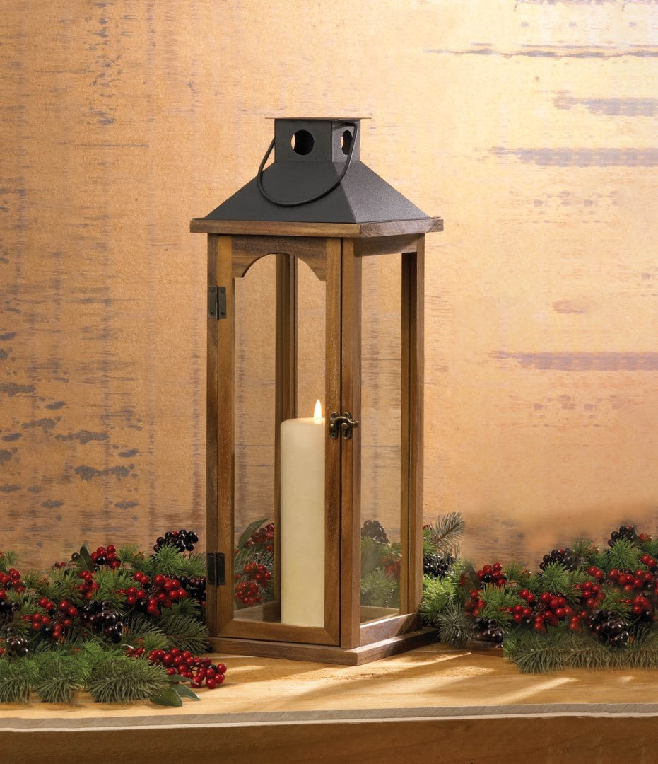 Large Simple Metal Top Wooden Lantern 