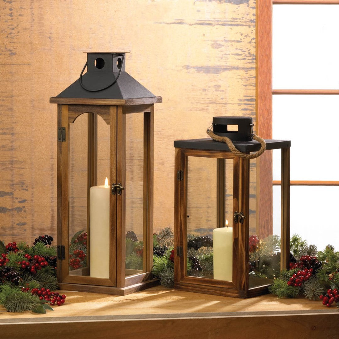 Large Simple Metal Top Wooden Lantern 