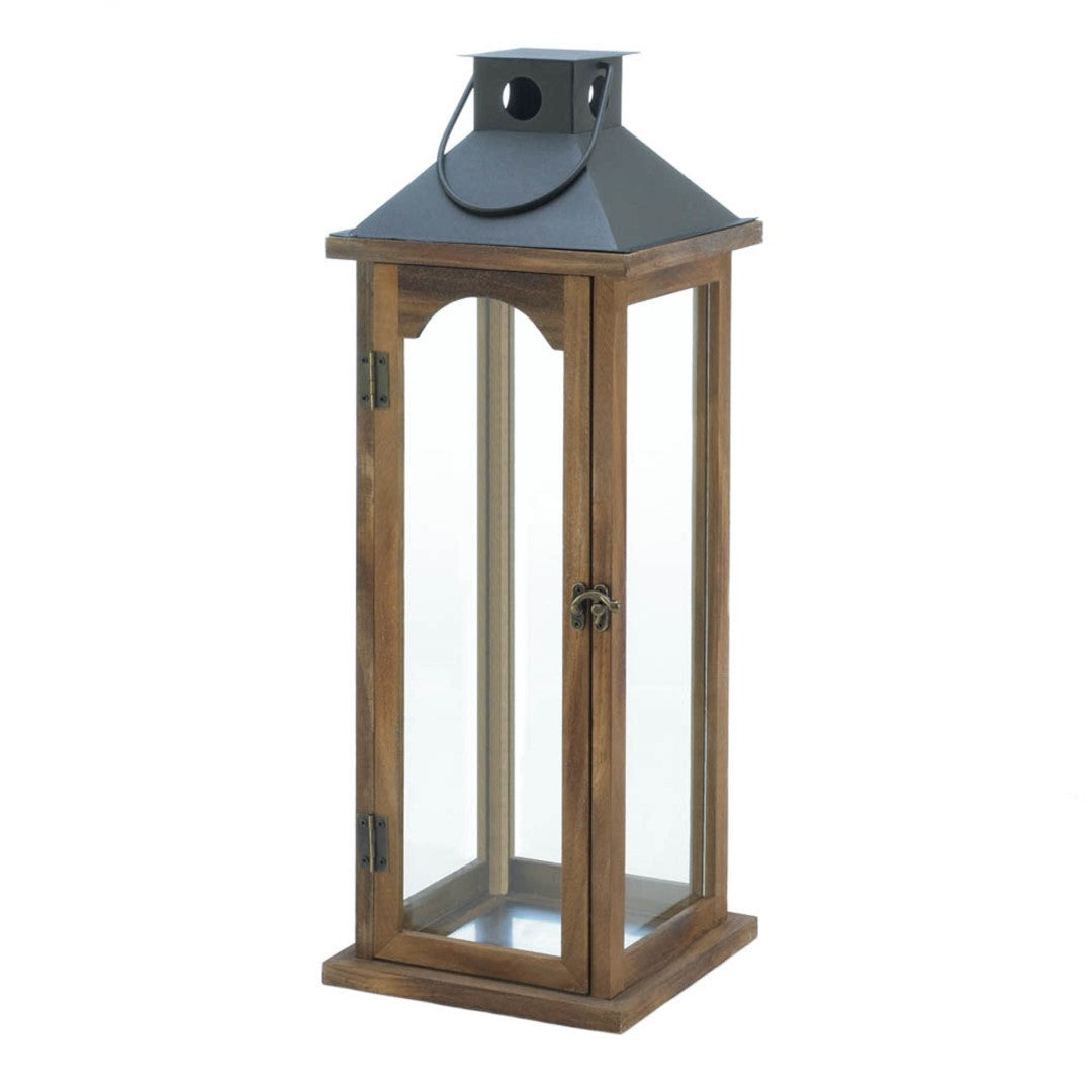 Large Simple Metal Top Wooden Lantern 