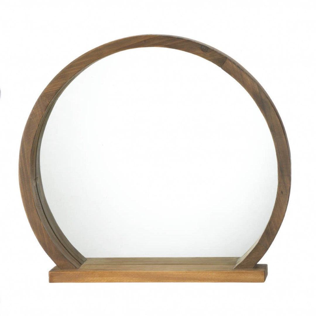 Round Wooden Mirror With Shelf 