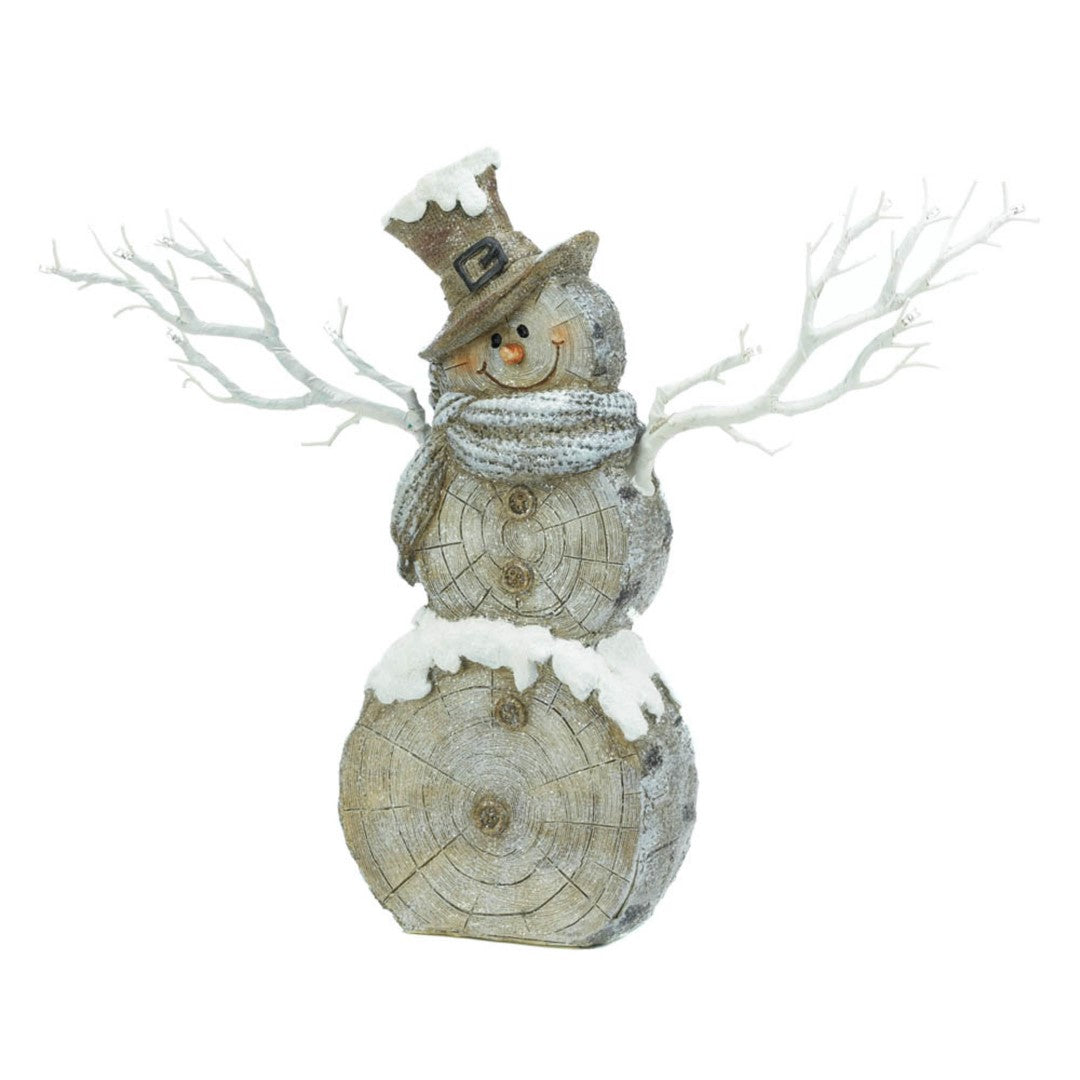 Snowman Statue With Twig Lights 