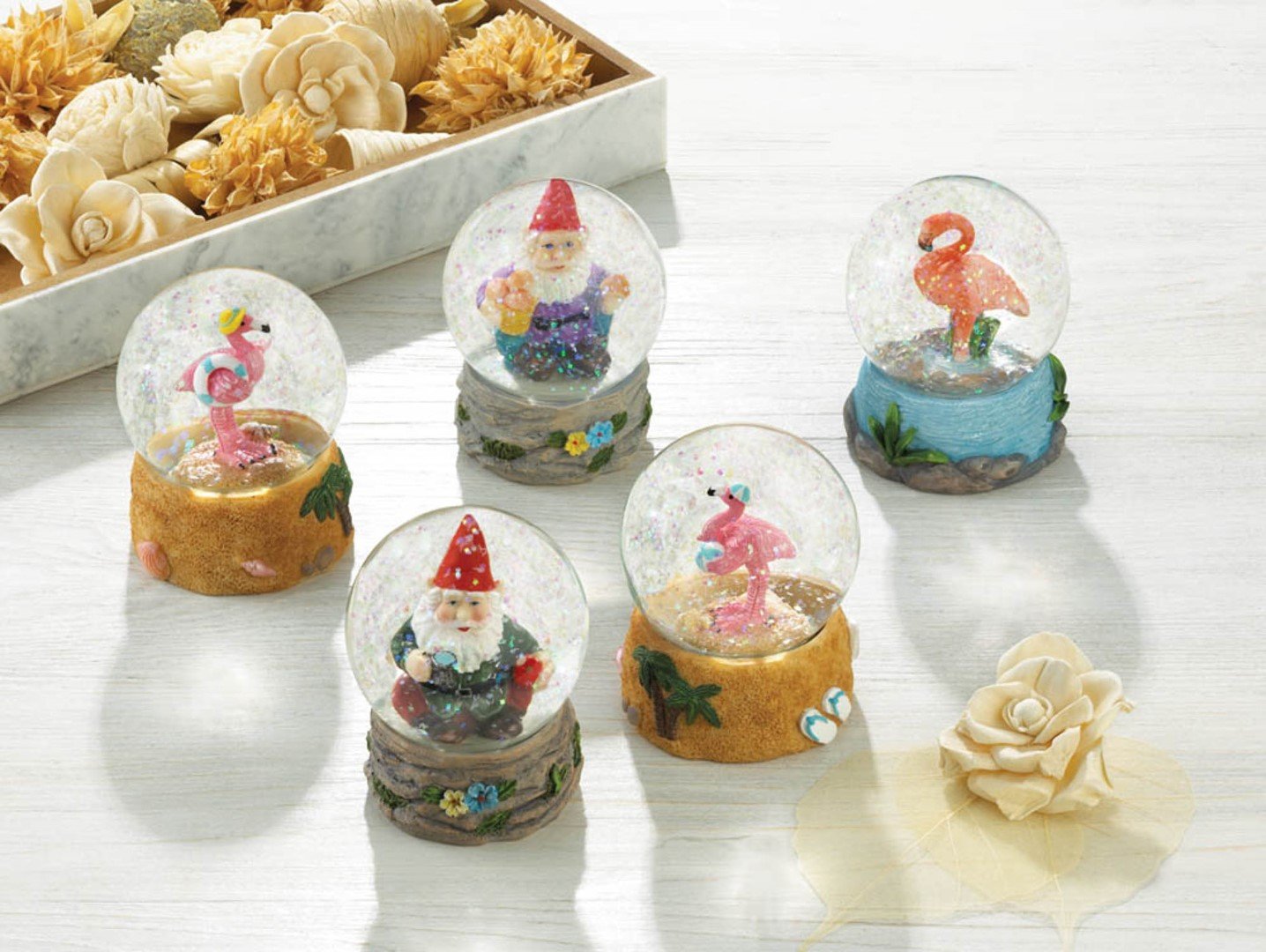 Beach Party Flamingo Snow Globe 