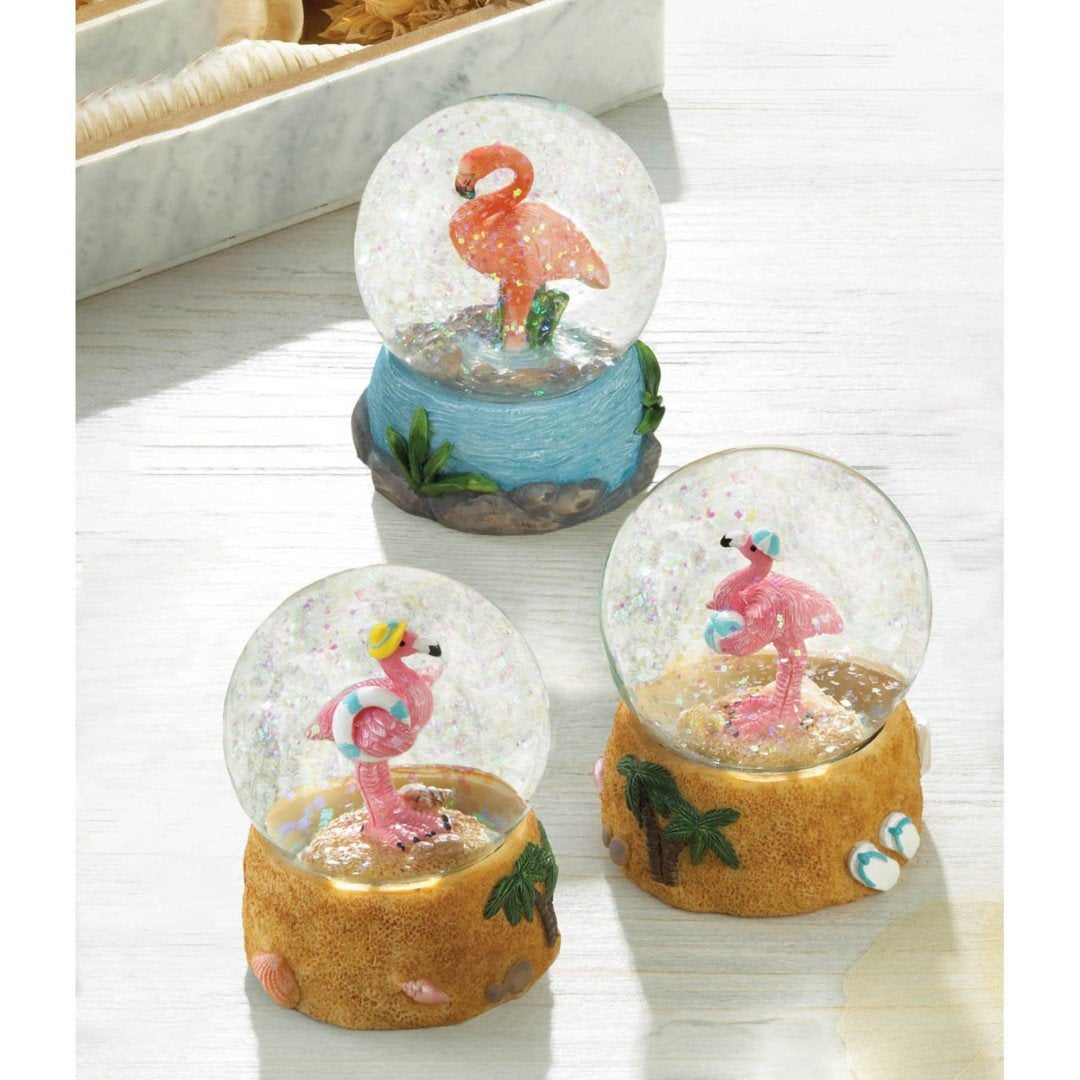 Beach Party Flamingo Snow Globe 