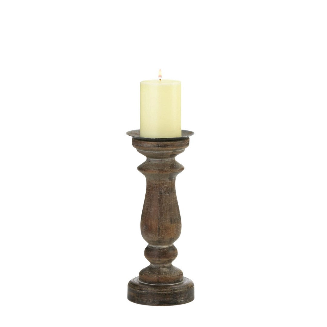 Short Antique-Style Wooden Candleholder 