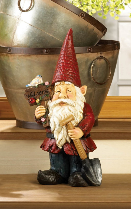 Welcome Gnome Solar Garden Decoration 