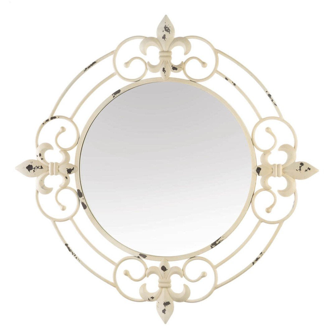 Antique White Fleur-De-Lis Wall Mirror 