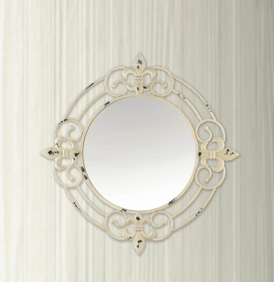 Antique White Fleur-De-Lis Wall Mirror 