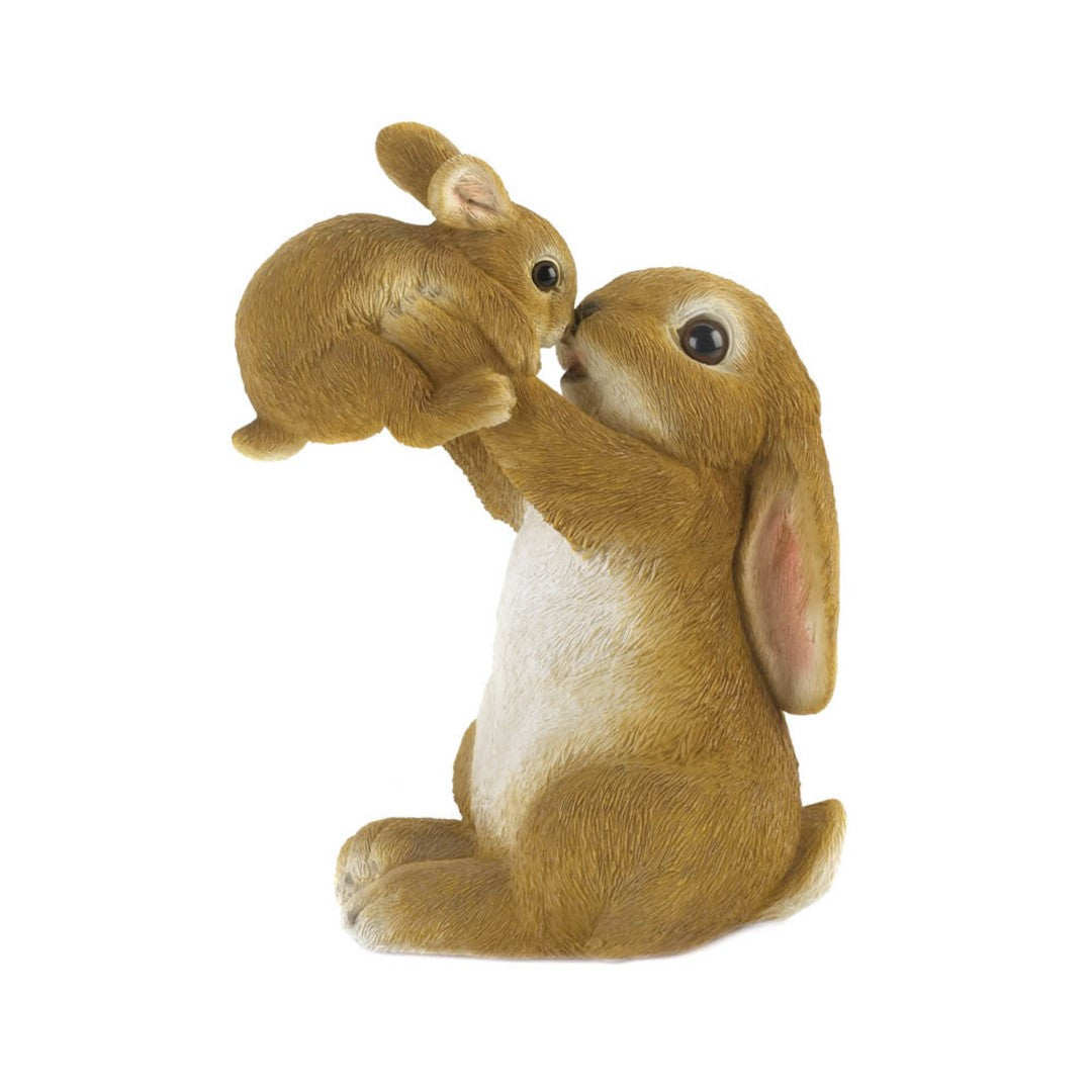 Playful Mom And Baby Rabbit Figurine 