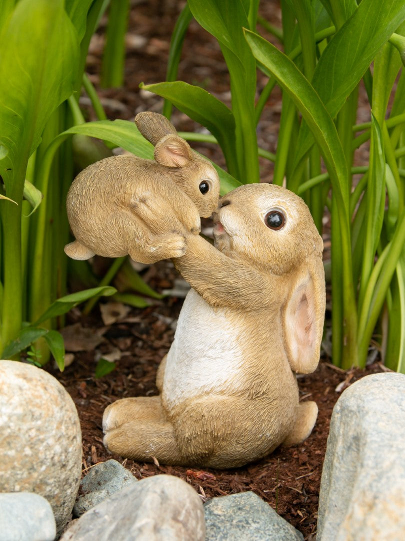 Playful Mom And Baby Rabbit Figurine 