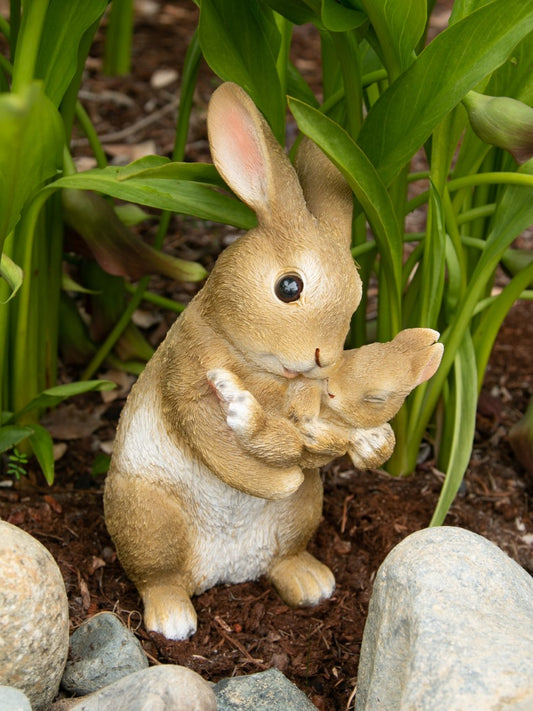 Mom And Baby Rabbit Figurine 