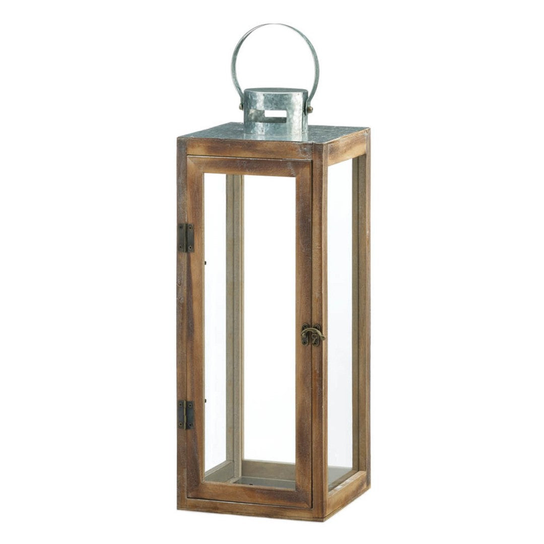 Large Metal Top Square Wood Lantern 