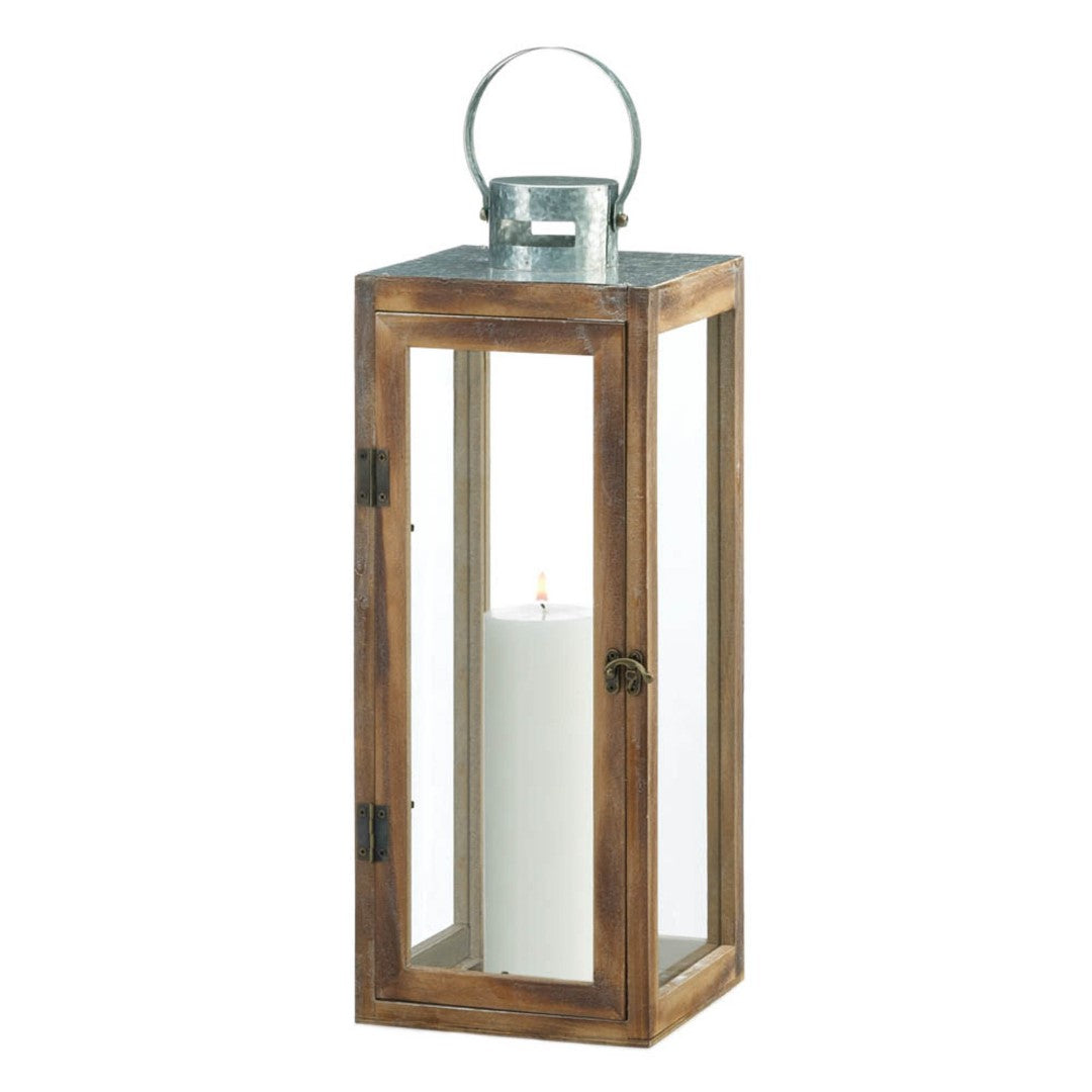 Large Metal Top Square Wood Lantern 