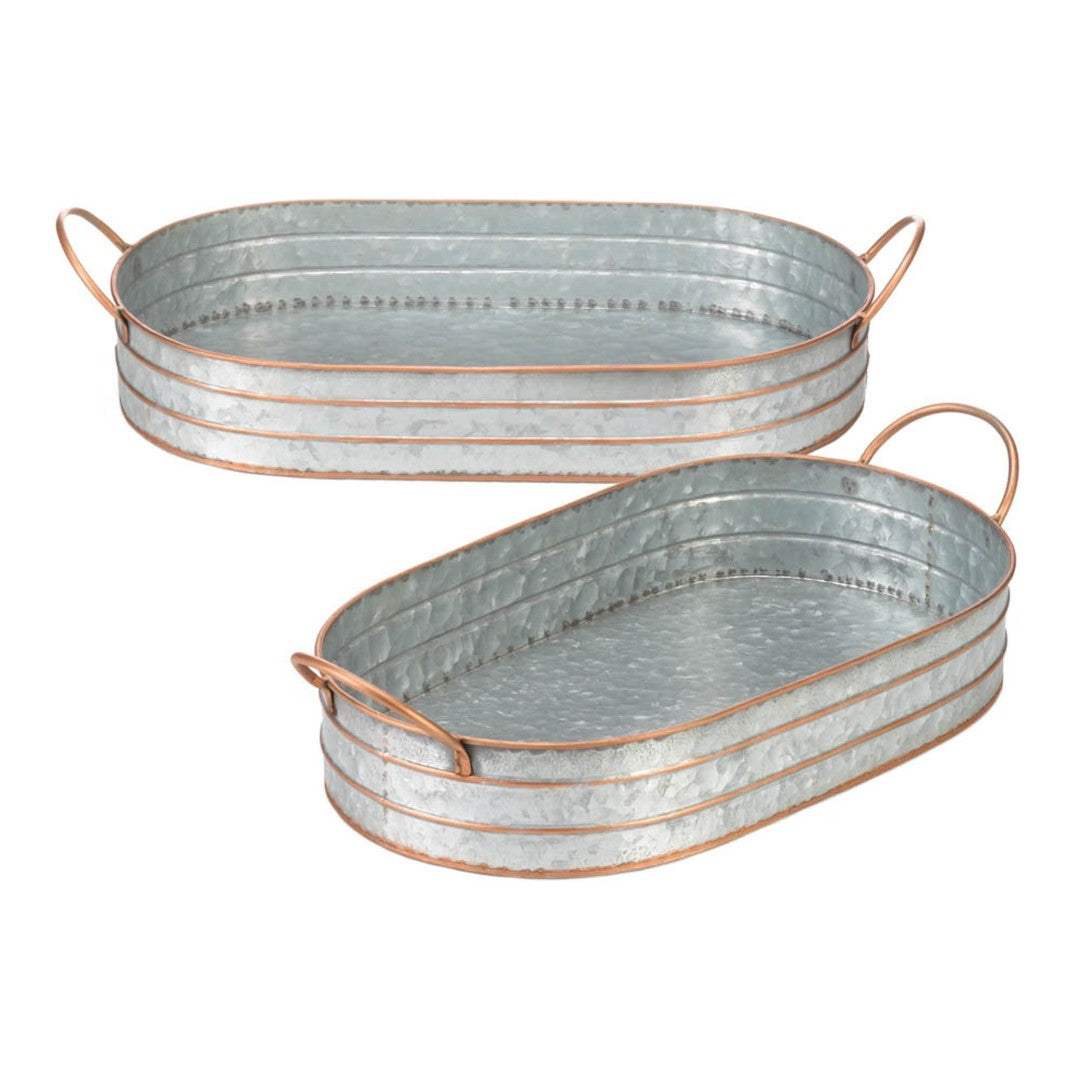 Oblong Galvanized Metal Tray Duo 