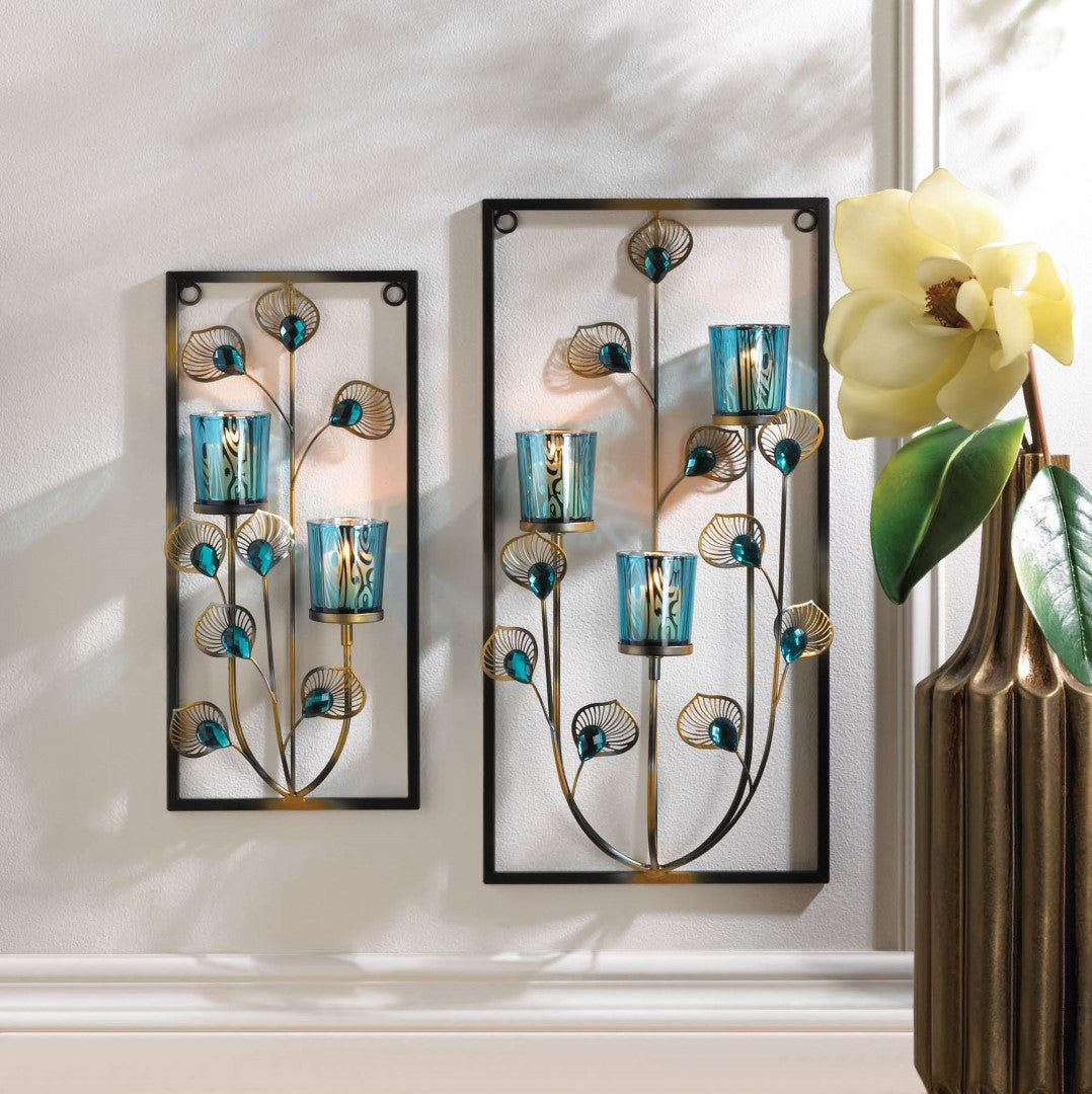 Peacock Three Candle Wall Sconce 