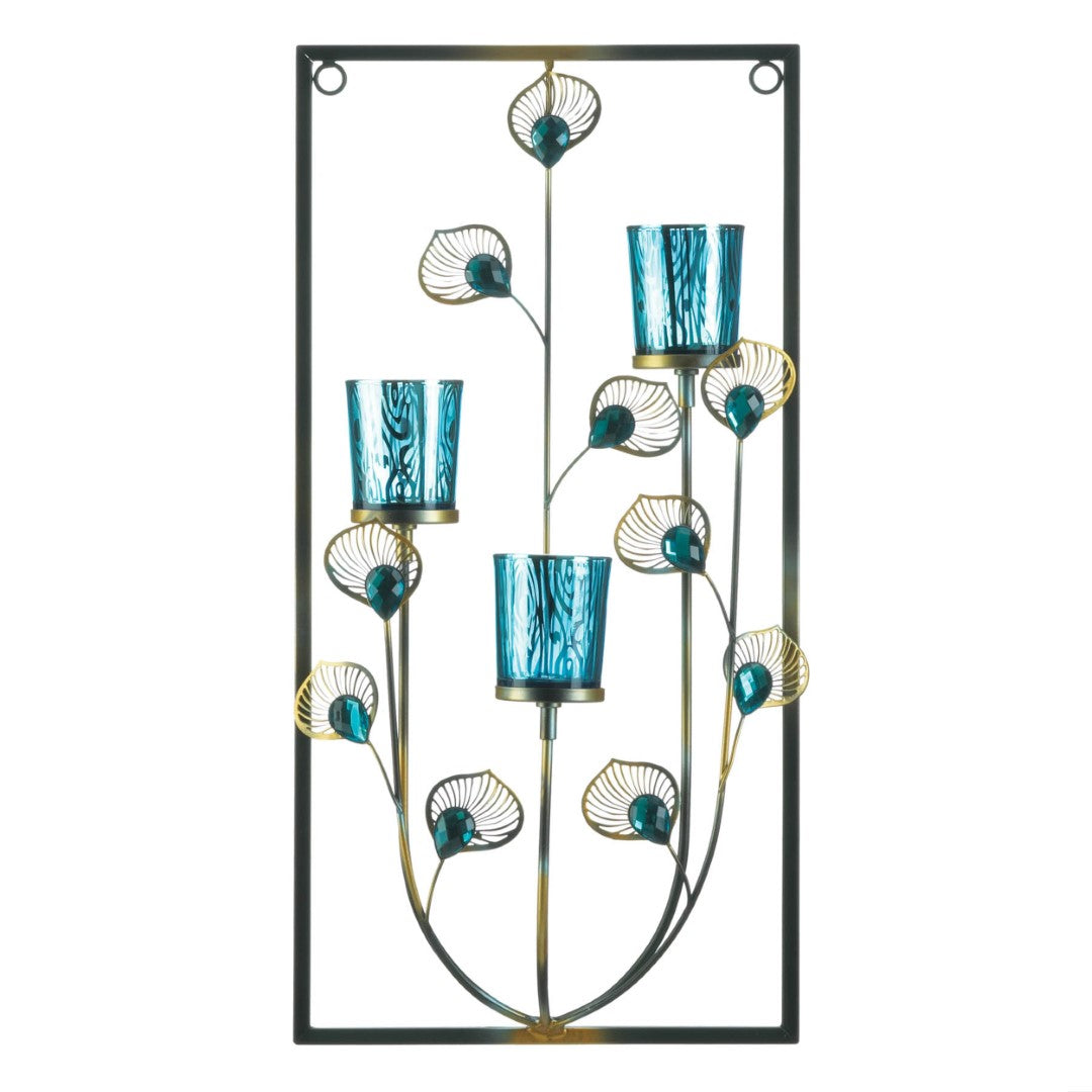 Peacock Three Candle Wall Sconce 