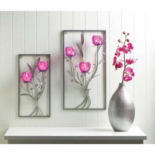 Magenta Flower Two Candle Wall Sconce 