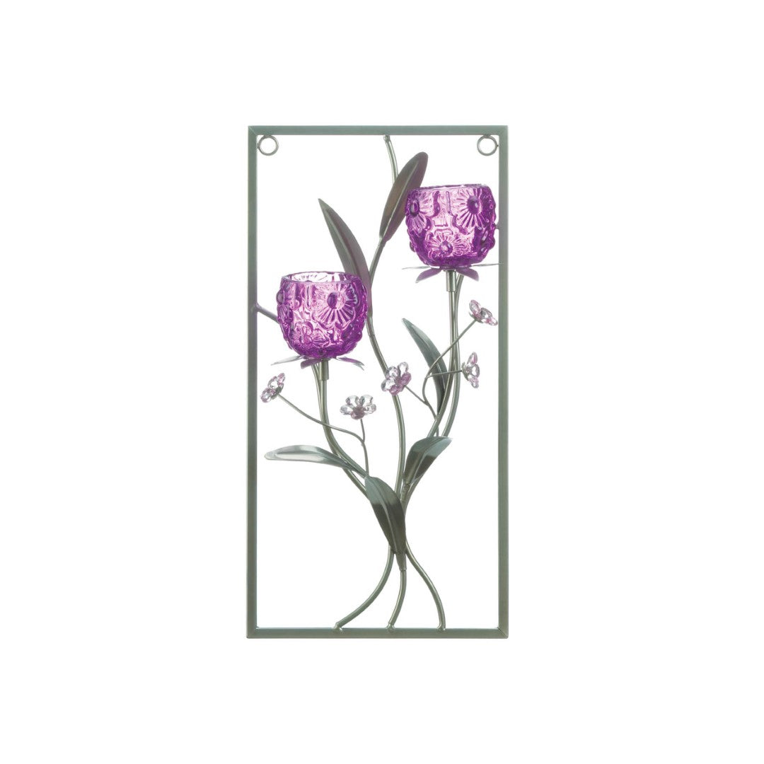 Magenta Flower Two Candle Wall Sconce 