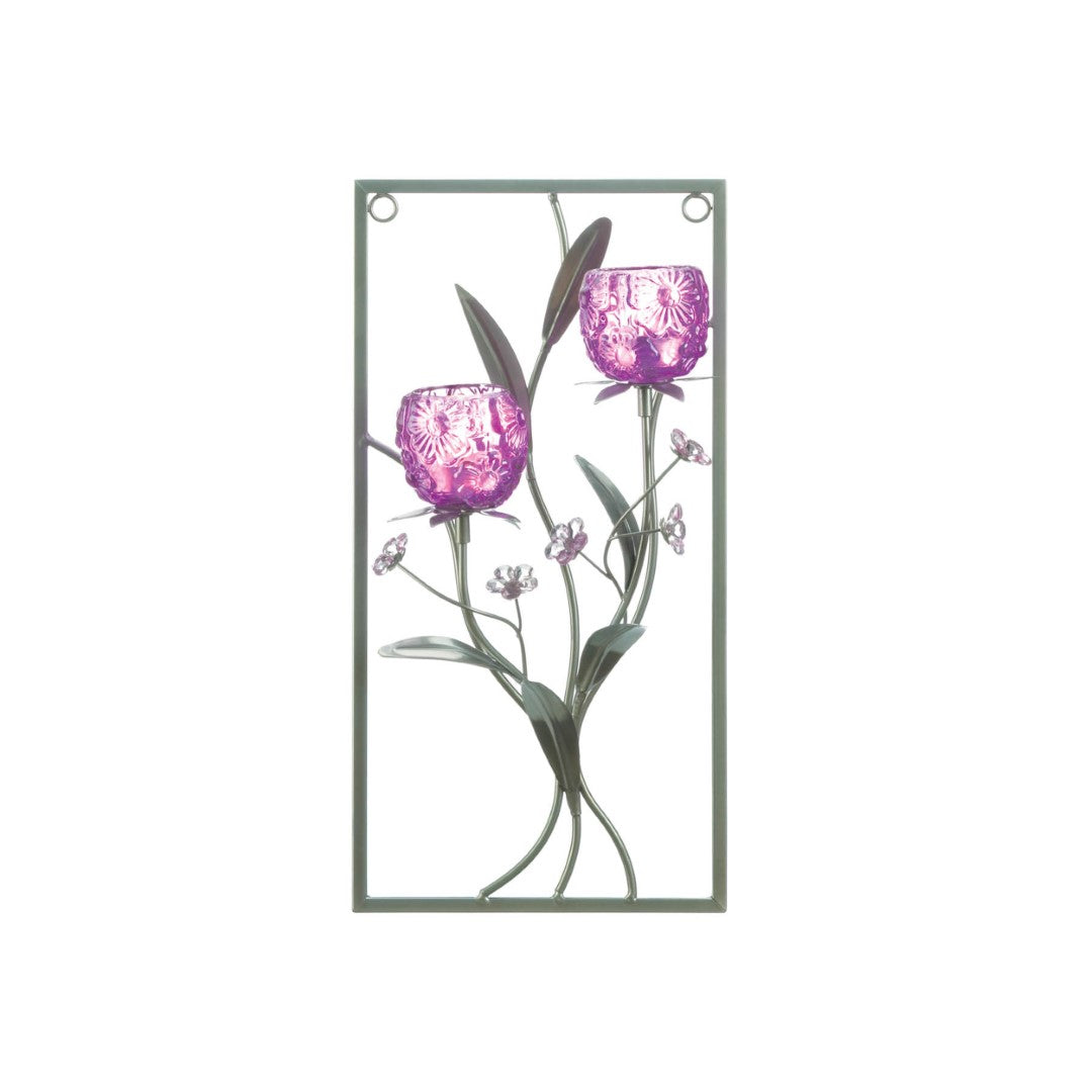 Magenta Flower Two Candle Wall Sconce 