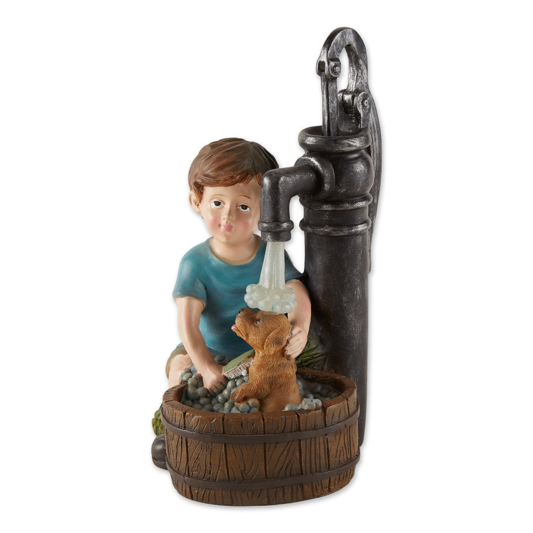 Boy And Dog Solar Garden Statue 