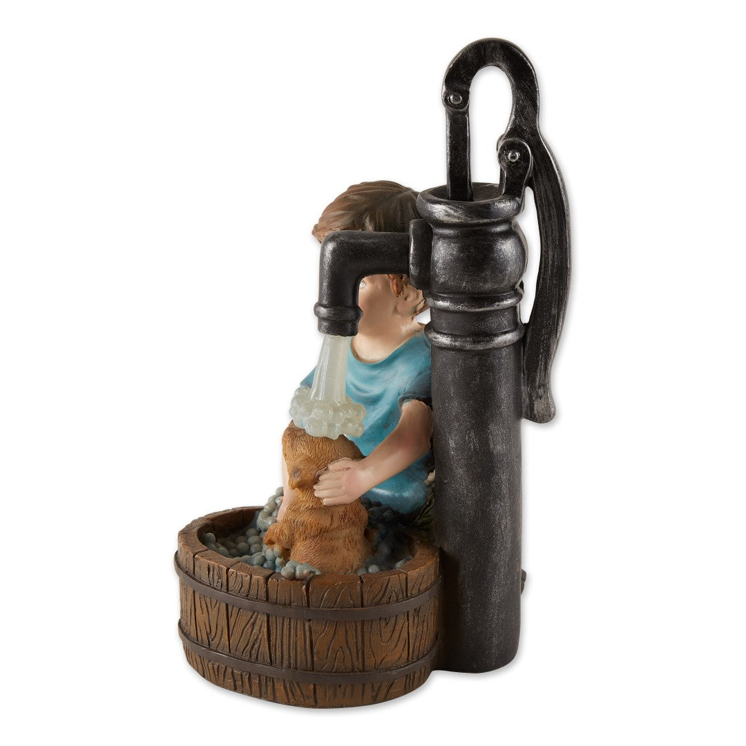 Boy And Dog Solar Garden Statue 