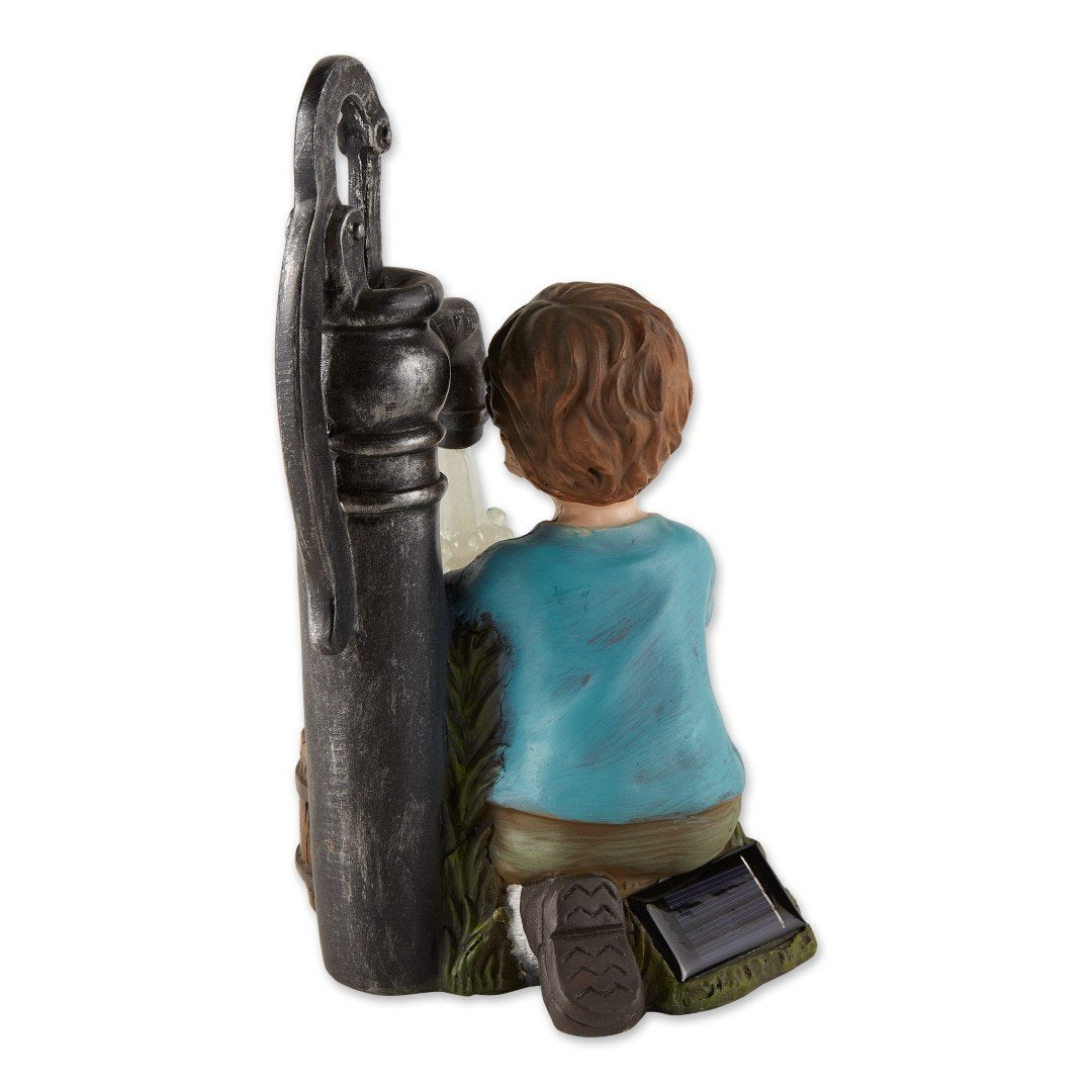 Boy And Dog Solar Garden Statue 