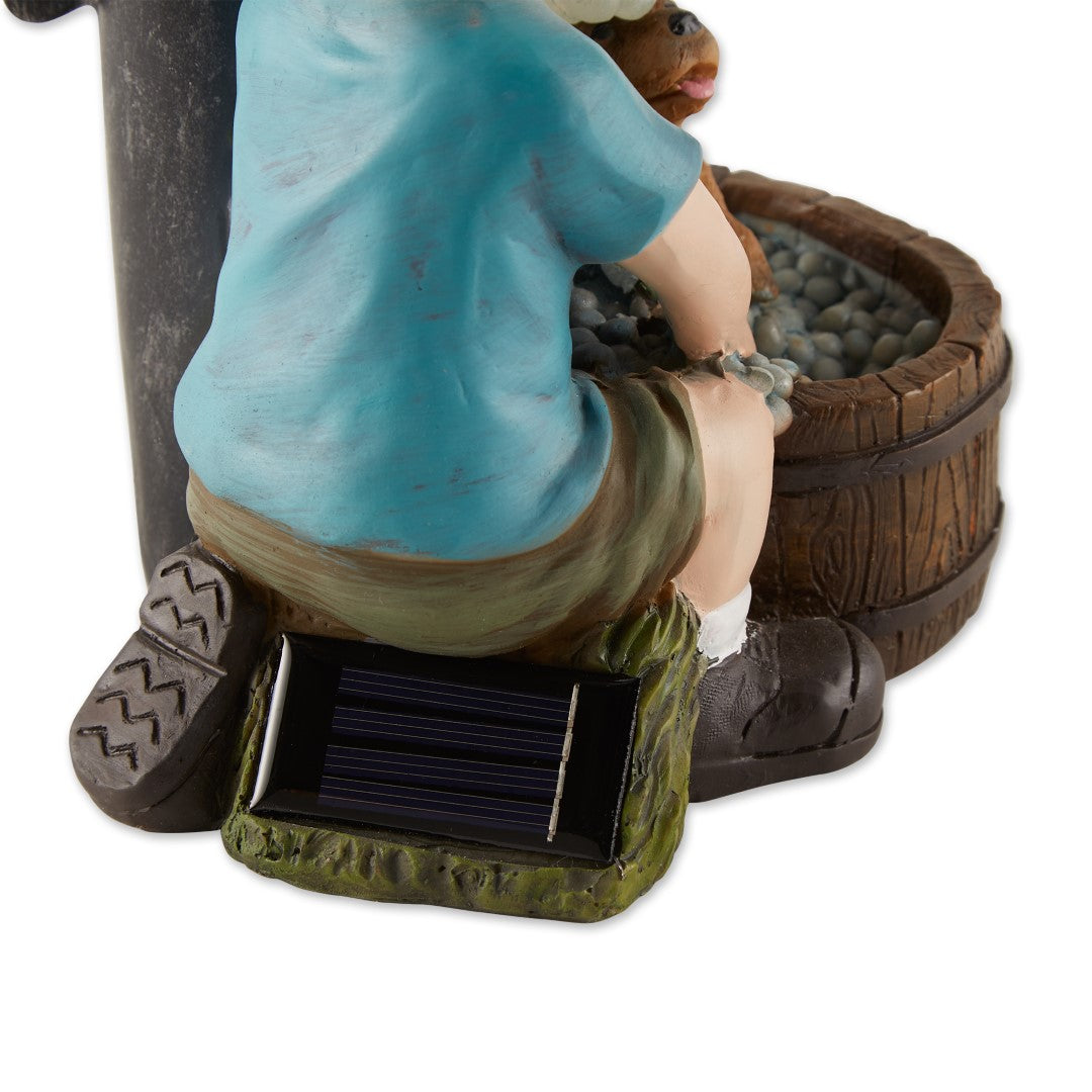 Boy And Dog Solar Garden Statue 