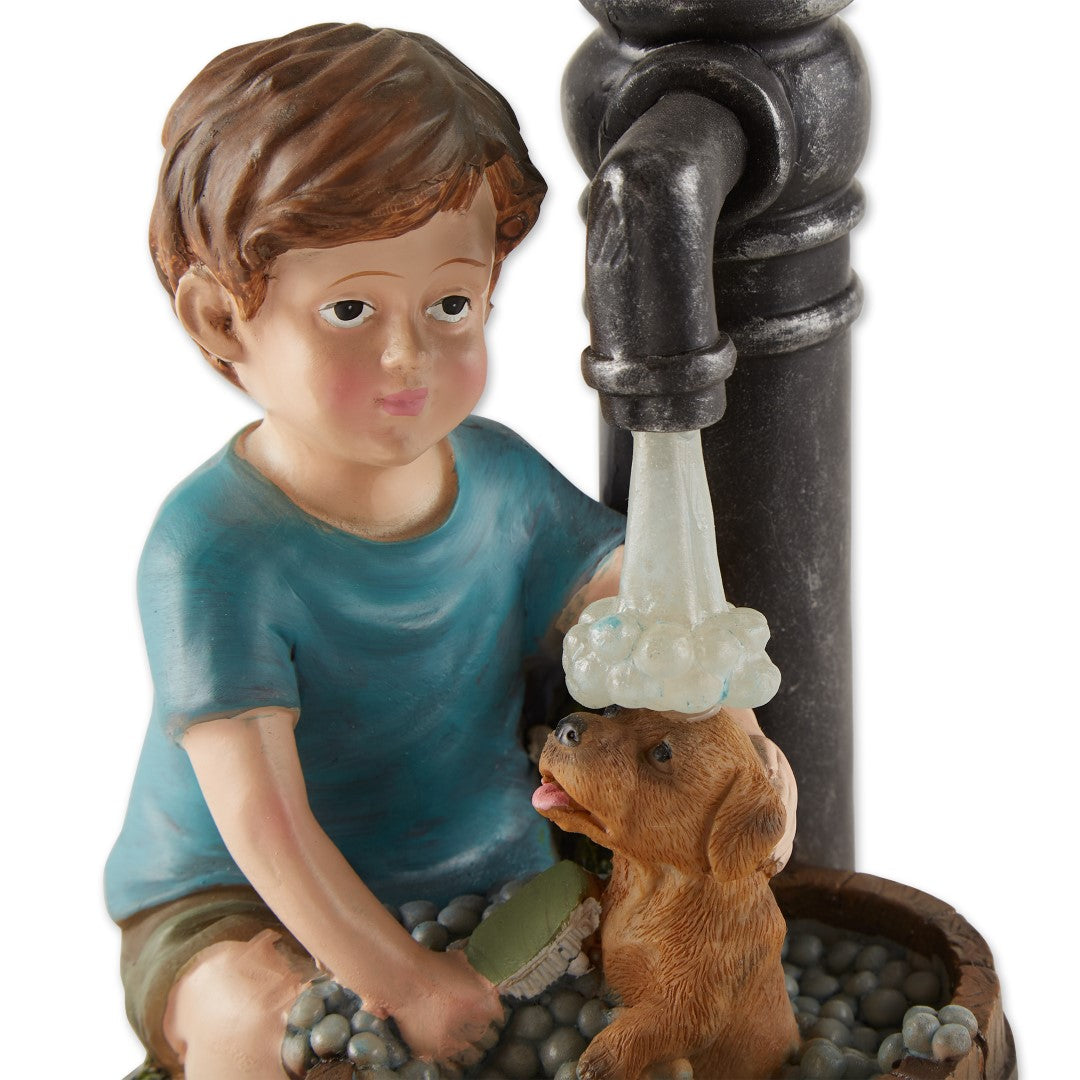 Boy And Dog Solar Garden Statue 