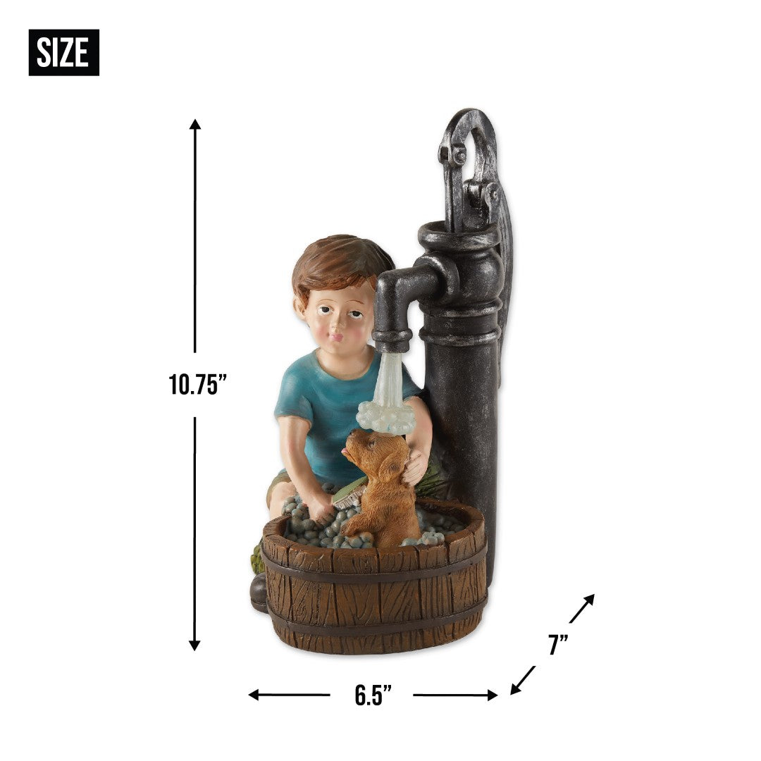 Boy And Dog Solar Garden Statue 