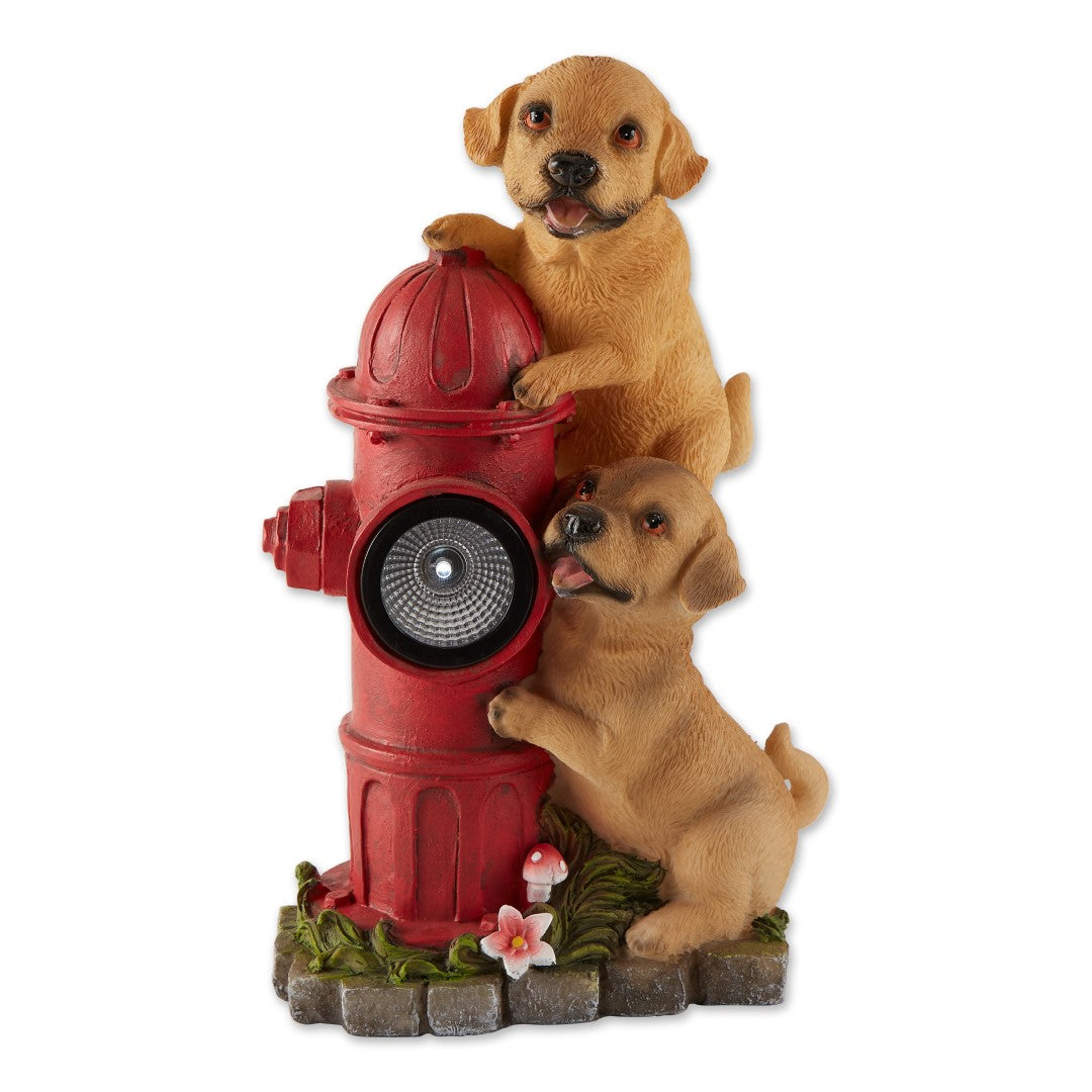 Dogs And Fire Hydrant Solar Statue 