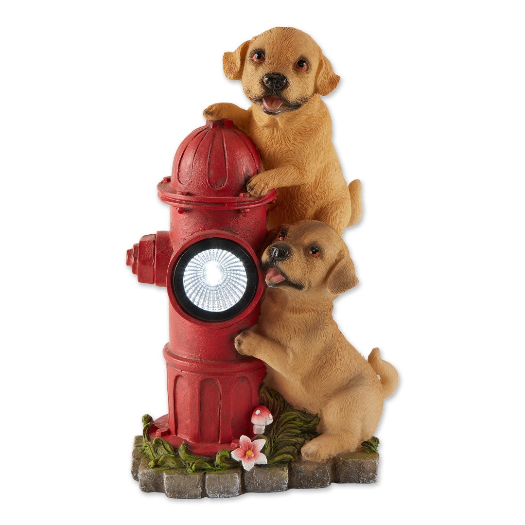 Dogs And Fire Hydrant Solar Statue 