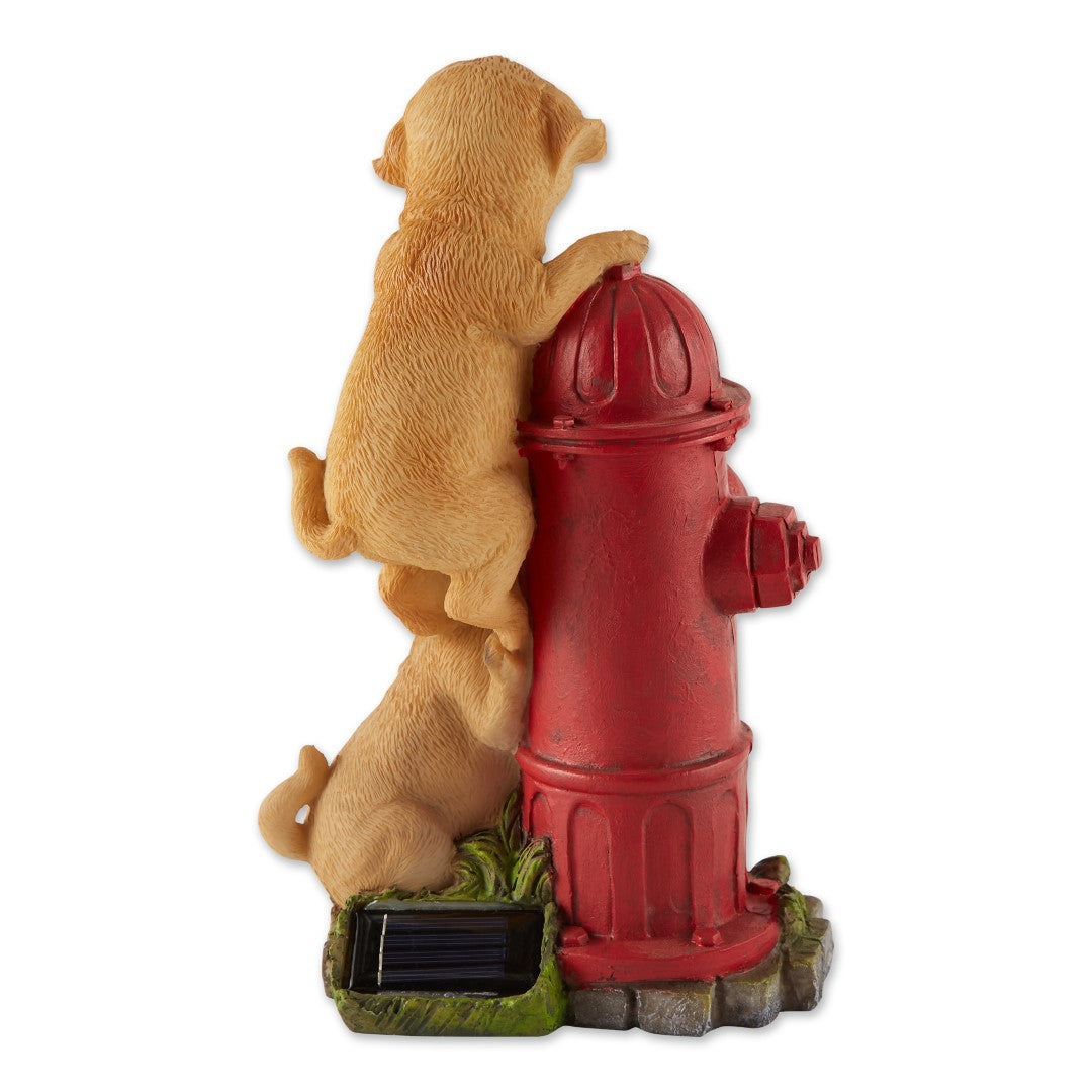 Dogs And Fire Hydrant Solar Statue 