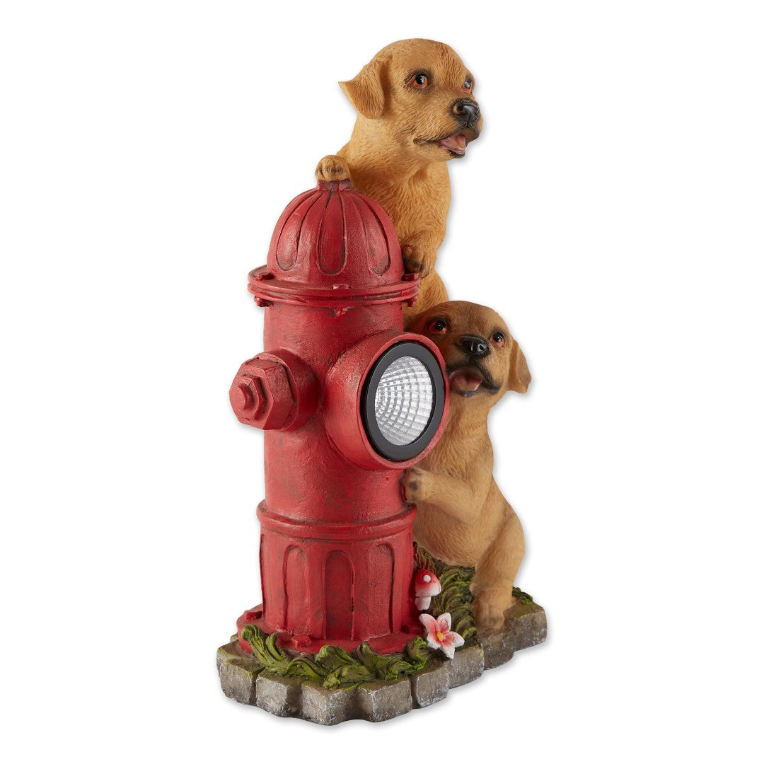 Dogs And Fire Hydrant Solar Statue 